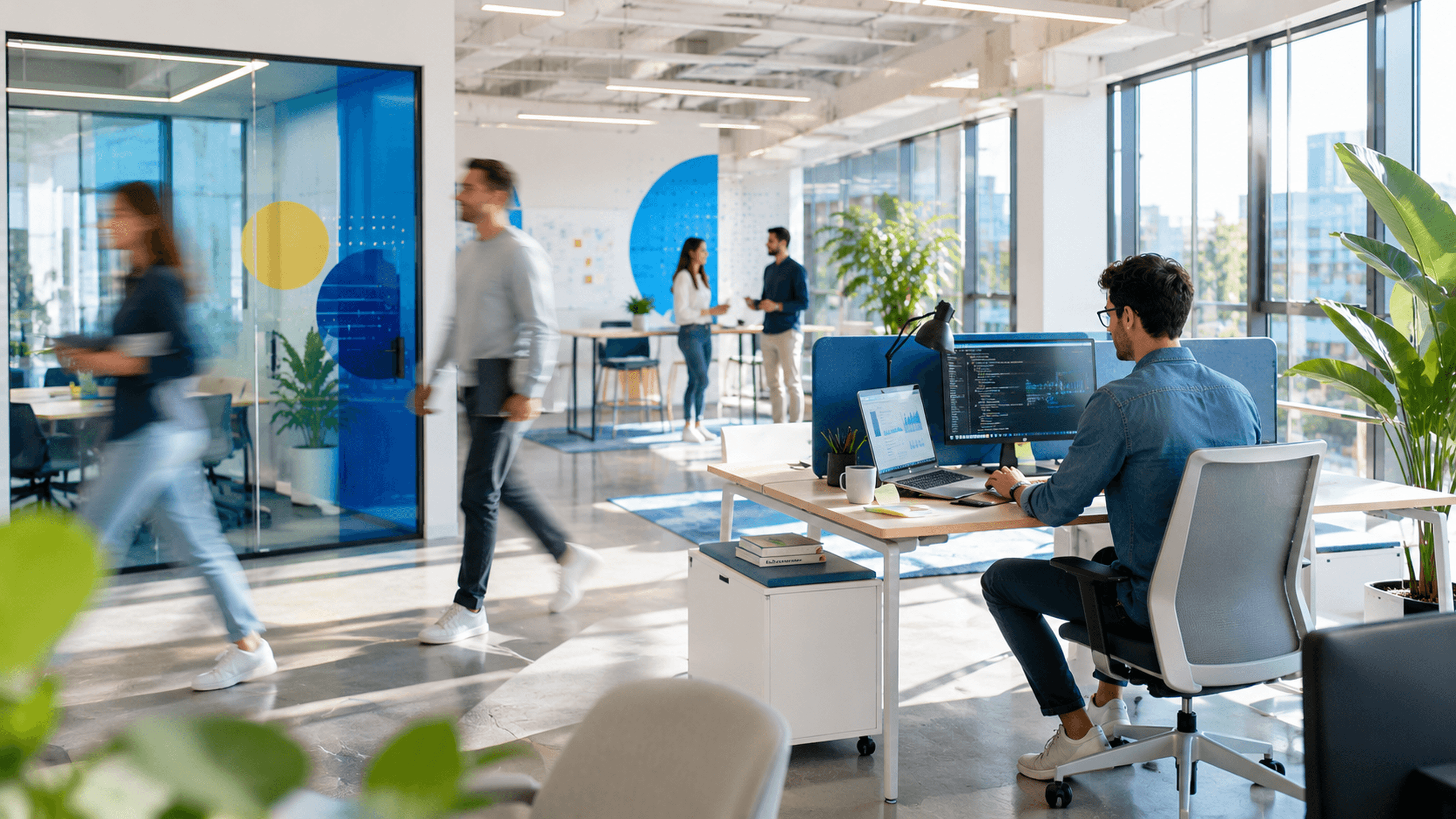 Modern kantoor met medewerkers en digitale werkplek